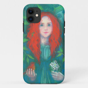 Child of the forest, fantasy art ginger girl green iPhone 11 case