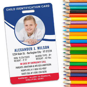 Child Photo ID Custom Emergency Identification  Badge