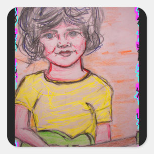 child playing toy electric guitar square sticker