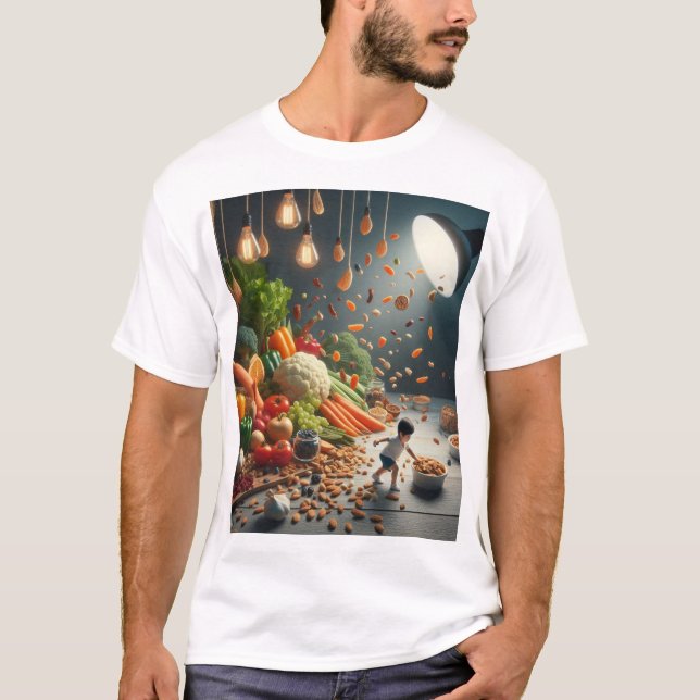 "Child Playing with Fruits and Vegetables" T-Shirt (Front)
