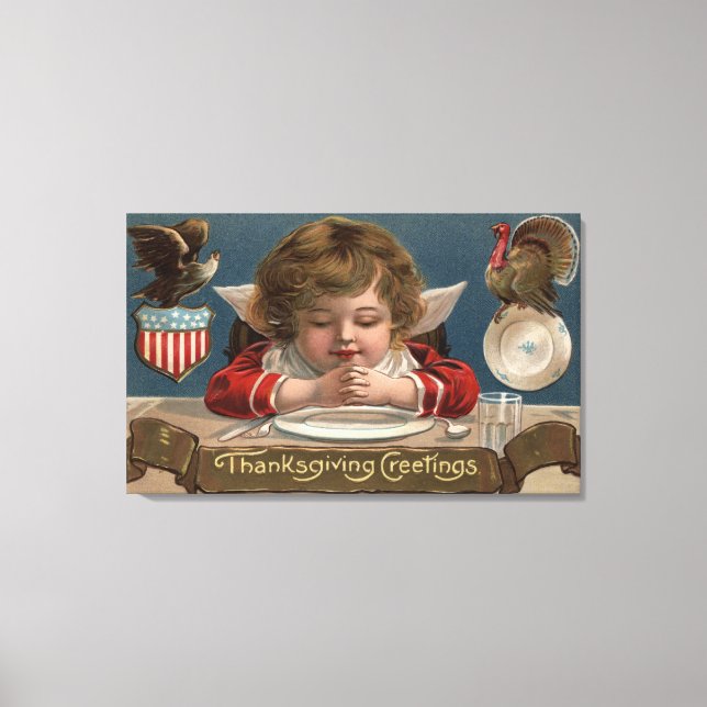 Child Praying at Dinner-Table Canvas Print (Front)