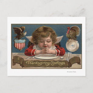 Child Praying at Dinner-Table Holiday Postcard