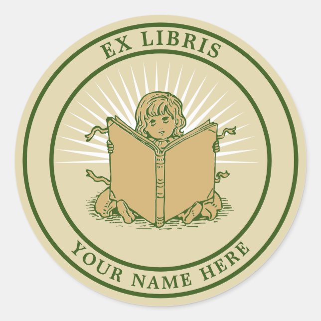 Child Reading Book Ex Libris Template Classic Round Sticker (Front)