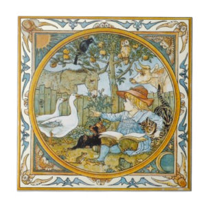 Child Reading to Animals Walter Crane Repro Tile