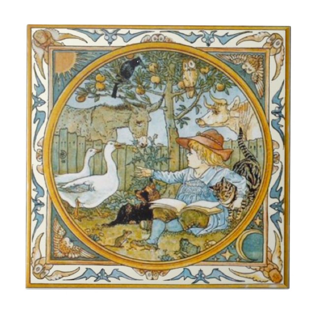 Child Reading to Animals Walter Crane Repro Tile (Front)