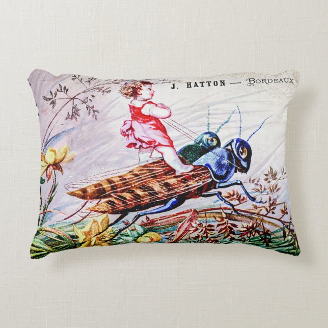 Child Riding Grasshoppers Accent Pillow (Front)