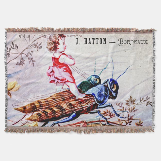 Child Riding Grasshoppers Throw Blanket (Front)