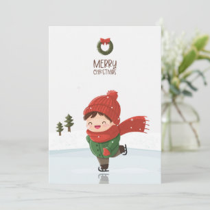 Child skating on ice at Christmas Holiday Card