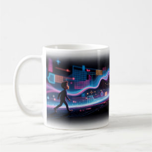 Child Steps Into a Swirling Neon Grid Mug