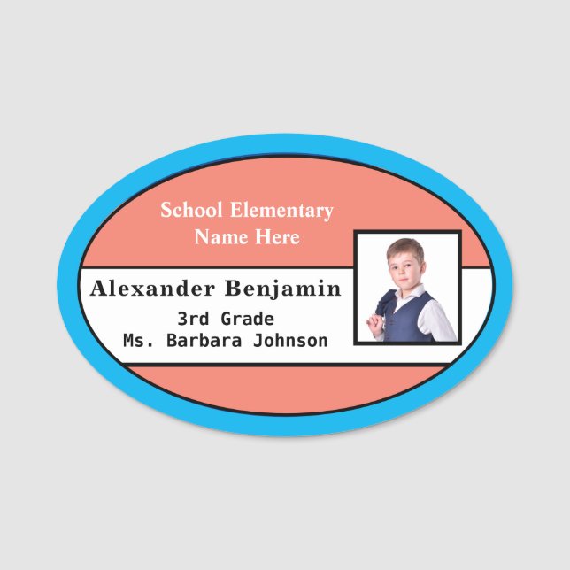 Child Student Photo Name ID Identification  Tag (Front)