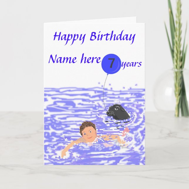 Child Swimmer birthday card add age name (Front)