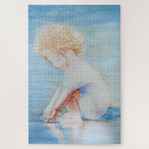 Child toddler on beach lakefront water scene  jigsaw puzzle