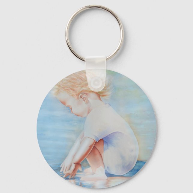 Child toddler on beach lakefront water scene  keychain (Front)