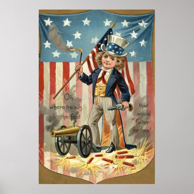 Child Uncle Sam Cannon Fire US Flag Poster (Front)