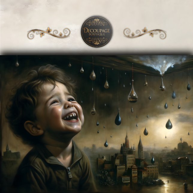 Child Under Rain Surreal Scene Decoupage Tissue Paper (Child Under Rain Surreal Scene Decoupage Tissue Paper)