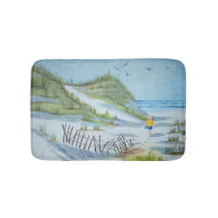 Child Walking On A Beach Painting Bath Mat