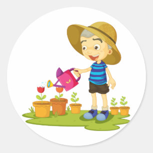 Child Watering Plants Stickers