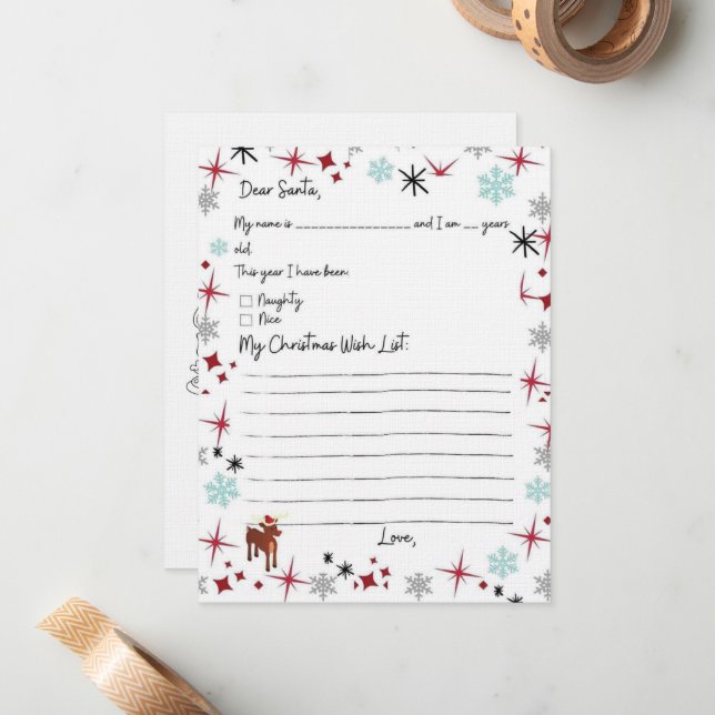 Child Wish List To Santa Stars Colouring Page Card (Front/Back In Situ)