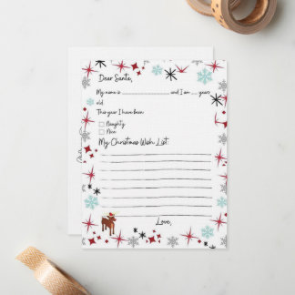 Child Wish List To Santa Stars Colouring Page Card