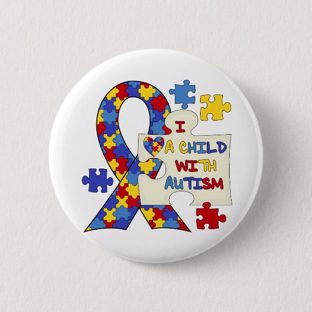 Child With Autism Awareness Ribbon 2 Inch Round Button (Front)