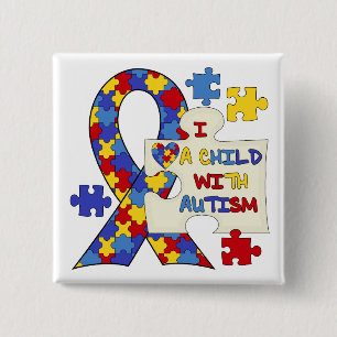 Child With Autism Awareness Ribbon 2 Inch Square Button
