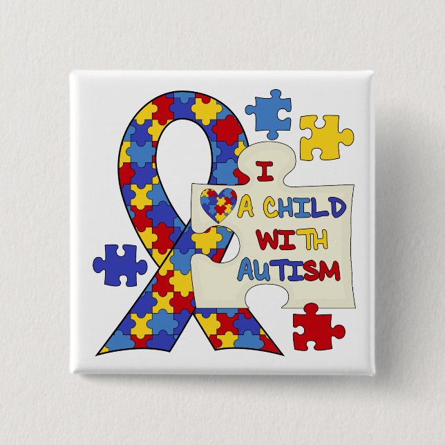 Child With Autism Awareness Ribbon 2 Inch Square Button (Front)