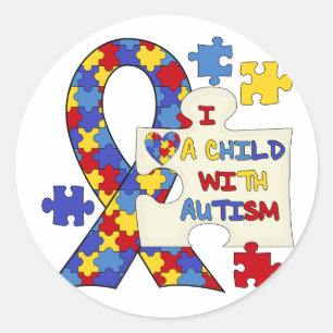 Child With Autism Awareness Ribbon Classic Round Sticker