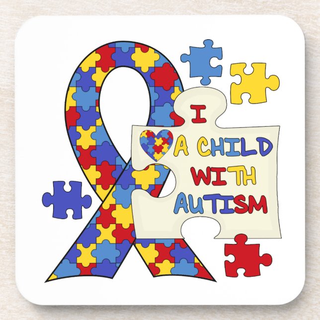 Child With Autism Awareness Ribbon Coaster (Front)