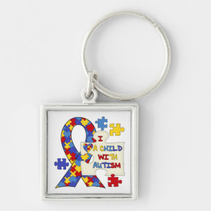 Child With Autism Awareness Ribbon Keychain