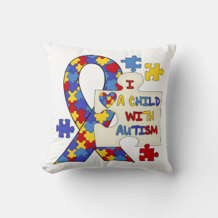 Child With Autism Awareness Ribbon Throw Pillow