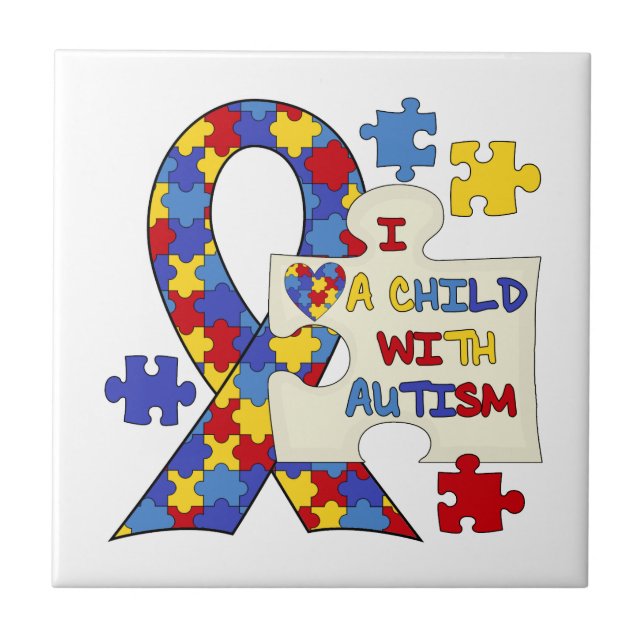 Child With Autism Awareness Ribbon Tile (Front)
