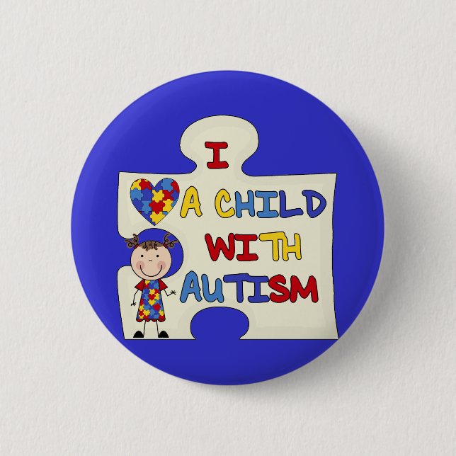 Child WIth Autism Brunette Girl 2 2 Inch Round Button (Front)
