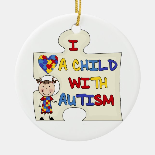 Child WIth Autism Brunette Girl 2 Ceramic Ornament (Front)