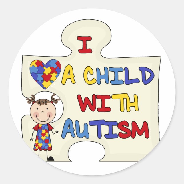 Child WIth Autism Brunette Girl 2 Classic Round Sticker (Front)