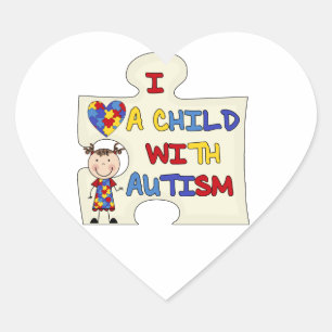 Child WIth Autism Brunette Girl 2 Heart Sticker