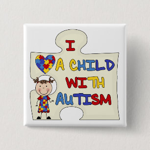 Child WIth Autism Brunette Girl 2 Inch Square Button