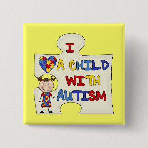 Child WIth Autism Brunette Girl 2 Inch Square Button