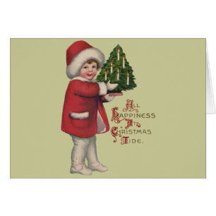 Child with Christmas Tree Vintage Illustration Art