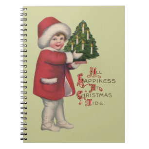 Child with Christmas Tree Vintage Illustration Art Notebook