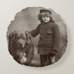 Child With Dog, C1885 Round Pillow