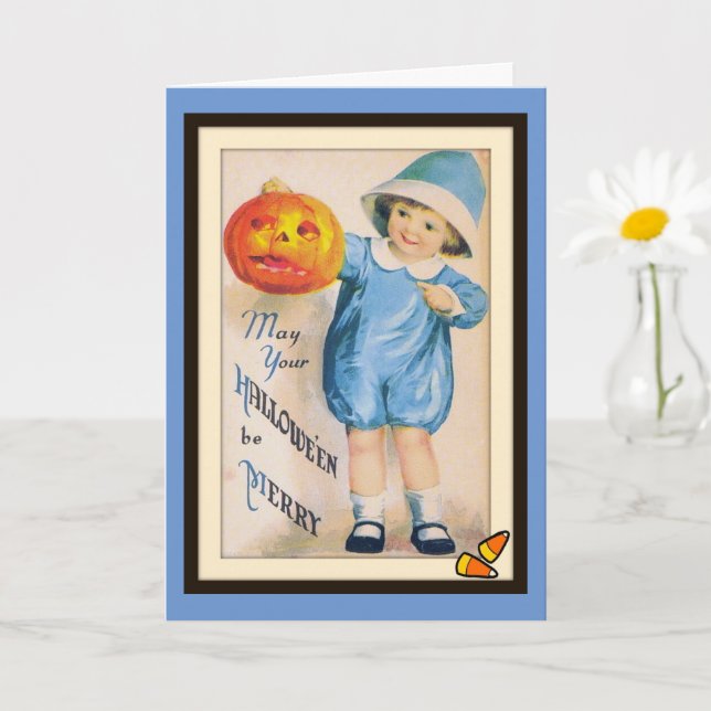 Child with Halloween Jack O' Lantern Card (Small Plant)