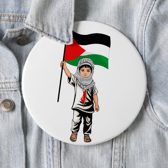 Child with Keffiyeh Palestine Flag  6 Inch Round Button (In Situ)