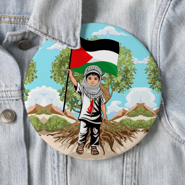 Child with Keffiyeh Palestine Flag  6 Inch Round Button (In Situ)