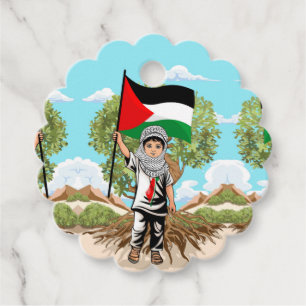 Child with Keffiyeh Palestine Flag and Olive Tree  Favour Tags
