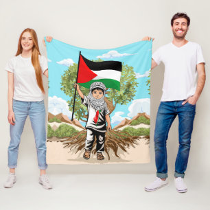 Child with Keffiyeh Palestine Flag and Olive Tree  Fleece Blanket