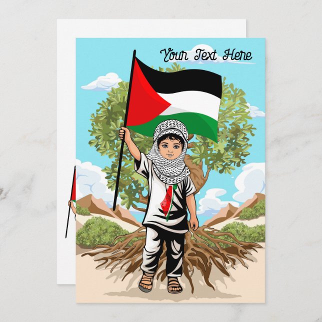 Child with Keffiyeh Palestine Flag and Olive Tree  Invitation (Front/Back)