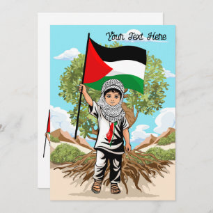 Child with Keffiyeh Palestine Flag and Olive Tree Invitation