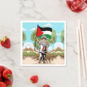 Child with Keffiyeh Palestine Flag and Olive Tree  Napkin