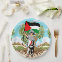 Child with Keffiyeh Palestine Flag and Olive Tree 