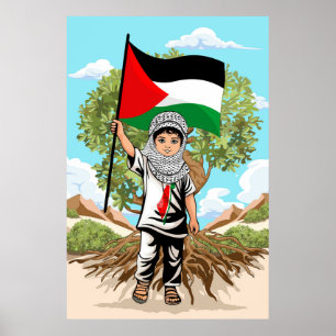 Child with Keffiyeh Palestine Flag and Olive Tree  Poster